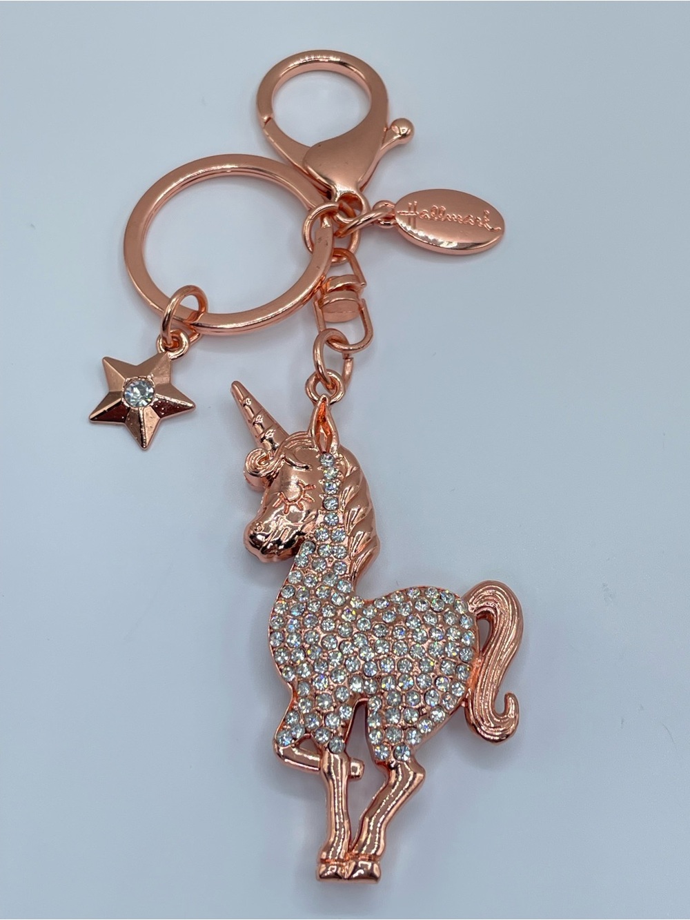 Hallmark Rose Gold Tone Crystal Unicorn Horse Keychain Bag Charm Rhinestone